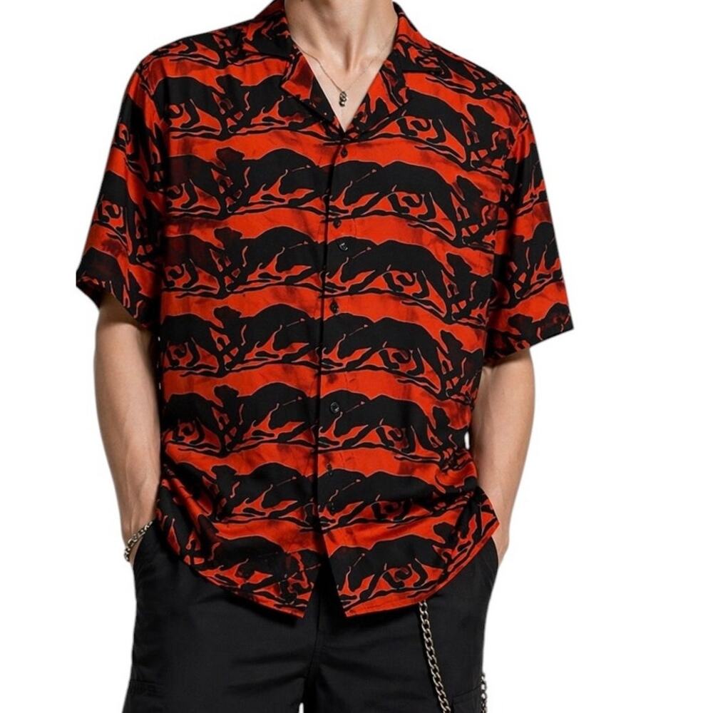 NWT The Kooples Panther Print Shirt Red Black Oversized Medium
